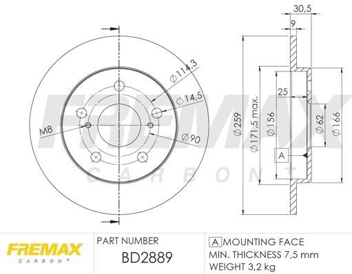 Купить BD-2889 FREMAX Тормозные диски Аурис (1.3, 1.4, 1.6, 1.8)