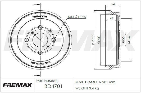 Купити BD-4701 FREMAX Гальмівний барабан Пежо 107 (1.0, 1.4 HDi)