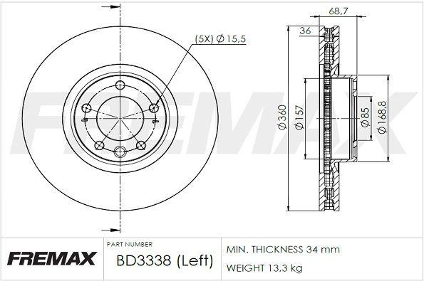 Купити BD-3338 FREMAX Гальмівні диски Туарег (3.0, 3.6, 4.1)