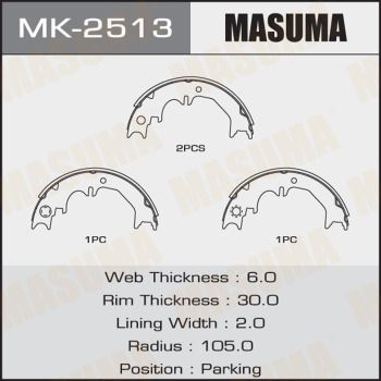 Купити MK-2513 Masuma - КОЛОДКИ Колодки ручника Lexus LX470 98-07, Toyota LAND Cruiser 100 98-07, Toyota LAND Cruiser 80 90-98, Toyo