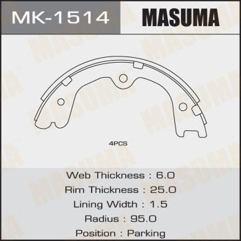 КОЛОДКИ колодки ручника Nissan Navara, D40, D40MNissan Pathfinder, R51, R51MNissan MK-1514 Masuma –  фото 1