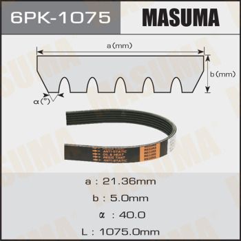 Ремінь приводний 6PK-1075 Masuma –  фото 1
