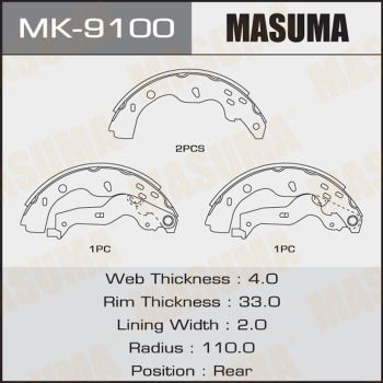 Купити MK-9100 Masuma Гальмівні колодки  Suzuki SX4 (1.5, 1.6, 1.9, 2.0) 