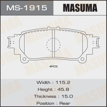 Купити MS-1915 Masuma Гальмівні колодки  Lexus GS (250, 300, 350, 430) (2.0, 2.5, 3.5) 