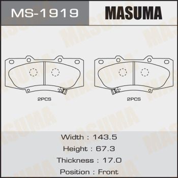 Купити MS-1919 Masuma Гальмівні колодки  Хайлюкс (2.5 D 4WD, 3.0 D-4D 4WD) 