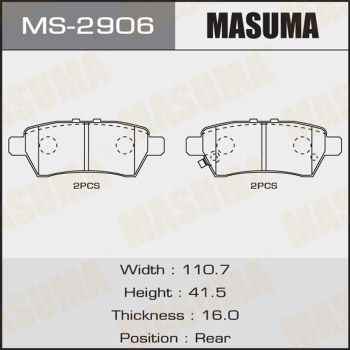 Купити MS-2906 Masuma Гальмівні колодки  Pathfinder (2.5 dCi 4WD, 3.0 dCi, 4.0 4WD) 