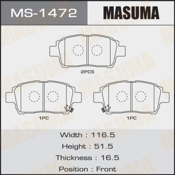 Купити MS-1472 Masuma Гальмівні колодки  Prius (1.5, 1.5 Hybrid) 