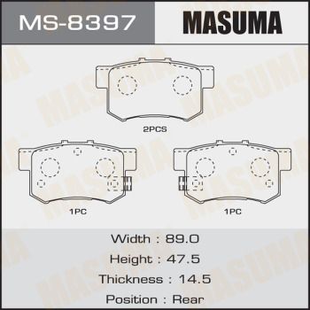 Купити MS-8397 Masuma Гальмівні колодки  Suzuki SX4 (1.5, 1.6, 1.9, 2.0) 