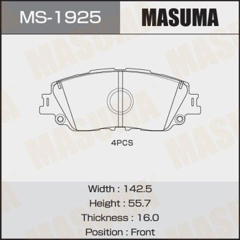 Купити MS-1925 Masuma Гальмівні колодки  Lexus RX (200, 270, 300, 350, 450) 350 4WD 