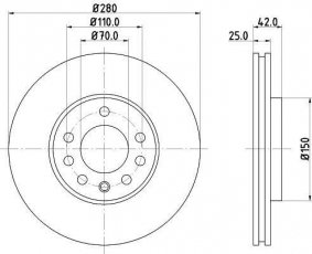 Купить 8DD 355 106-071 HELLA PAGID Тормозные диски Зафира (А, Б) (1.6, 1.8, 2.0, 2.2)