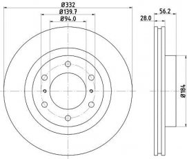 Купить 8DD 355 119-081 HELLA PAGID Тормозные диски Паджеро 4 (3.0, 3.2, 3.5, 3.8)