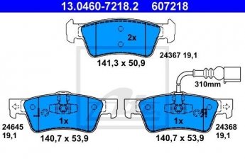 Купити 13.0460-7218.2 ATE Гальмівні колодки задні Multivan (1.9, 2.0, 2.5, 3.2) з датчиком зносу
