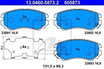 Купить 13.0460-5873.2 ATE Тормозные колодки передние Elantra (1.6 CRDi, 1.6 CVVT, 2.0 CVVT) с звуковым предупреждением износа