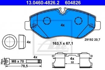 Купить 13.0460-4826.2 ATE Тормозные колодки передние Спринтер 906 (1.8, 2.1, 3.0, 3.5) без датчика износа, подготовлено для датчика износа колодок
