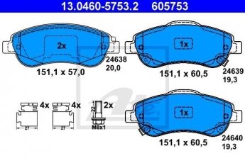 Купить 13.0460-5753.2 ATE Тормозные колодки передние CR-V (1.6, 2.0, 2.2, 2.4) с звуковым предупреждением износа