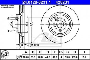 Купить 24.0128-0231.1 ATE Тормозные диски Mito (1.4 TJet, 1.4 Turbo MultiAir)