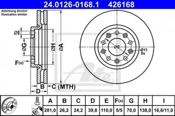 Купить 24.0126-0168.1 ATE Тормозные диски Fiat 500 (1.3 D Multijet, 1.4, 1.6 D Multijet)