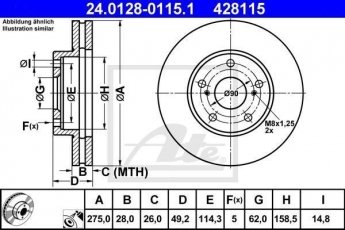 Купити 24.0128-0115.1 ATE Гальмівні диски Avensis (2.0 D-4D, 2.0 VVT-i, 2.4 VVTi GLS)