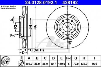Купить 24.0128-0192.1 ATE Тормозные диски Giulietta 2.0 JTDM