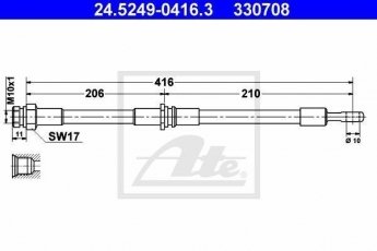 Купить 24.5249-0416.3 ATE Тормозной шланг Volvo S40 1 (1.6, 1.7, 1.8, 1.9)