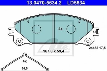 Купить 13.0470-5634.2 ATE Тормозные колодки передние Lexus RX (2.7, 3.5) без интегрированного контакта датчика износа
