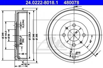 Купить 24.0222-8018.1 ATE Тормозной барабан Linea (1.3 D Multijet, 1.4)
