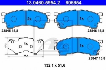 Купить 13.0460-5954.2 ATE Тормозные колодки передние Mazda 323 BJ (1.6, 1.8, 2.0) с звуковым предупреждением износа