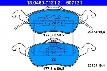Купить 13.0460-7121.2 ATE Тормозные колодки передние Фокус 1 (1.4, 1.6, 1.8, 2.0) без датчика износа, не подготовленно для датчика износа