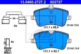 Купить 13.0460-2727.2 ATE Тормозные колодки передние Mercedes 203 без датчика износа, подготовлено для датчика износа колодок
