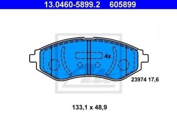Купить 13.0460-5899.2 ATE Тормозные колодки передние Aveo (1.2, 1.4, 1.5, 1.6) без датчика износа, не подготовленно для датчика износа
