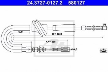 Купити 24.3727-0127.2 ATE Трос ручного гальма Audi 80 (1.6, 1.8, 1.9)
