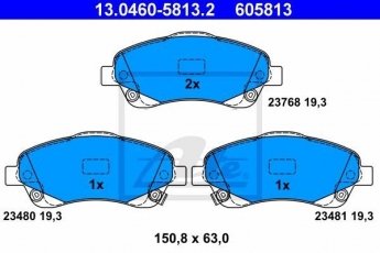 Купити 13.0460-5813.2 ATE Гальмівні колодки передні Avensis T25 (1.6, 1.8, 2.0, 2.2, 2.4) с звуковым предупреждением износа