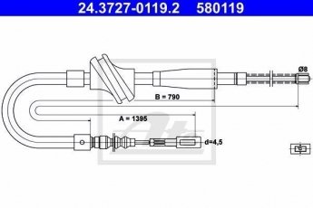 Купить 24.3727-0119.2 ATE Трос ручника Audi 100 (1.8, 1.9, 2.0, 2.2, 2.4)