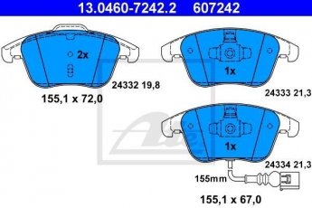 Купити 13.0460-7242.2 ATE Гальмівні колодки передні Audi Q3 (1.4, 2.0) з датчиком зносу