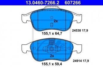 Купить 13.0460-7266.2 ATE Тормозные колодки передние Меган 3 без датчика износа, не подготовленно для датчика износа