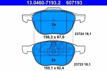 Купить 13.0460-7193.2 ATE Тормозные колодки передние Mazda 5 (1.6, 1.8, 2.0) без датчика износа, не подготовленно для датчика износа