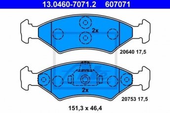 Купить 13.0460-7071.2 ATE Тормозные колодки передние Fiesta (1, 2, 3, 4) без датчика износа, не подготовленно для датчика износа