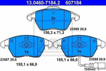 Купить 13.0460-7184.2 ATE Тормозные колодки передние Passat (B6, B7) с датчиком износа