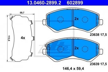 Купить 13.0460-2899.2 ATE Тормозные колодки передние Вояджер (2.4, 2.5, 2.8, 3.3, 3.8) с звуковым предупреждением износа