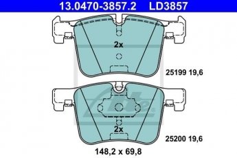 Купити 13.0470-3857.2 ATE Гальмівні колодки передні 2-series (F22, F23) 2.0 без датчика износа, подготовлено для датчика износа колодок