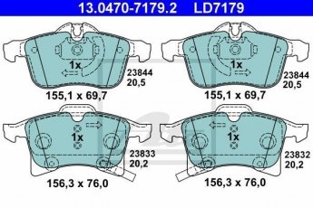 Купить 13.0470-7179.2 ATE Тормозные колодки передние Corsa (C, D, E) (1.0, 1.2, 1.4, 1.6, 1.7) без интегрированного контакта датчика износа, с звуковым предупреждением износа