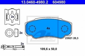 Купить 13.0460-4980.2 ATE Тормозные колодки задние Боксер без датчика износа, не подготовленно для датчика износа
