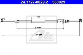 Купити 24.3727-0829.2 ATE Трос ручного гальма Peugeot 406 (2.0, 2.2, 2.9)
