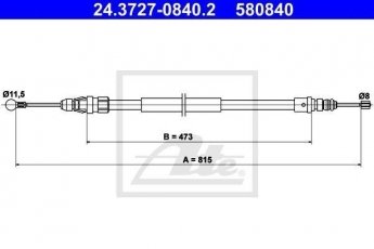 Купити 24.3727-0840.2 ATE Трос ручного гальма Peugeot 607 (2.0, 2.2, 2.7, 2.9)