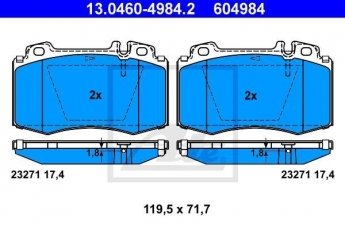 Тормозная колодка 13.0460-4984.2 ATE – без датчика износа, подготовлено для датчика износа колодок фото 1