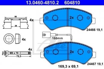 Купить 13.0460-4810.2 ATE Тормозные колодки передние Боксер (2.2, 3.0) с датчиком износа