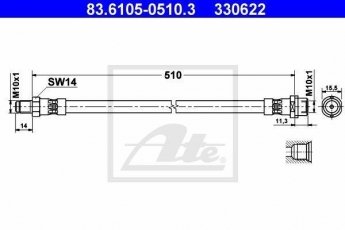Купить 83.6105-0510.3 ATE Тормозной шланг Sprinter (903, 904) (2.1, 2.3, 2.7, 2.9)