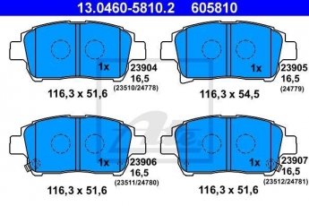 Купить 13.0460-5810.2 ATE Тормозные колодки передние Ярис (1.0, 1.3, 1.4, 1.5) с звуковым предупреждением износа