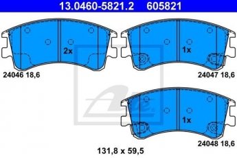 Купити 13.0460-5821.2 ATE Гальмівні колодки передні Mazda 6 (GG, GY) (1.8, 2.0, 2.3) с звуковым предупреждением износа