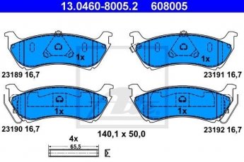 Купить 13.0460-8005.2 ATE Тормозные колодки задние M-Class W163 (ML 230, ML 320, ML 430) с звуковым предупреждением износа